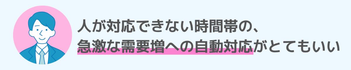 お客様の声-3：人が対応できない時間帯の、急激な需要増への自動対応がとてもいい